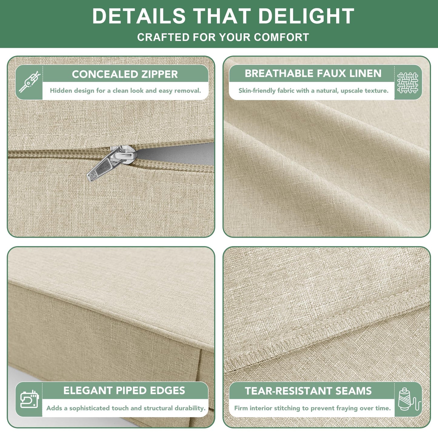 Faux Linen Outdoor Chair Cushion Set