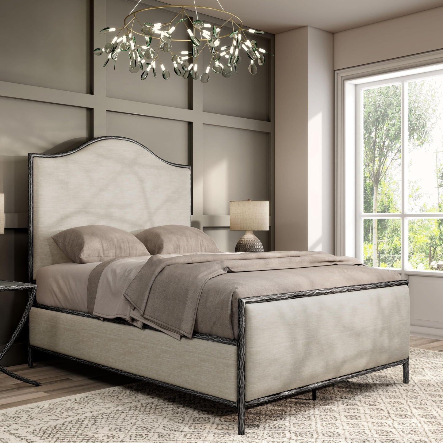 Hammered Metal Upholstered Bed with Headboard