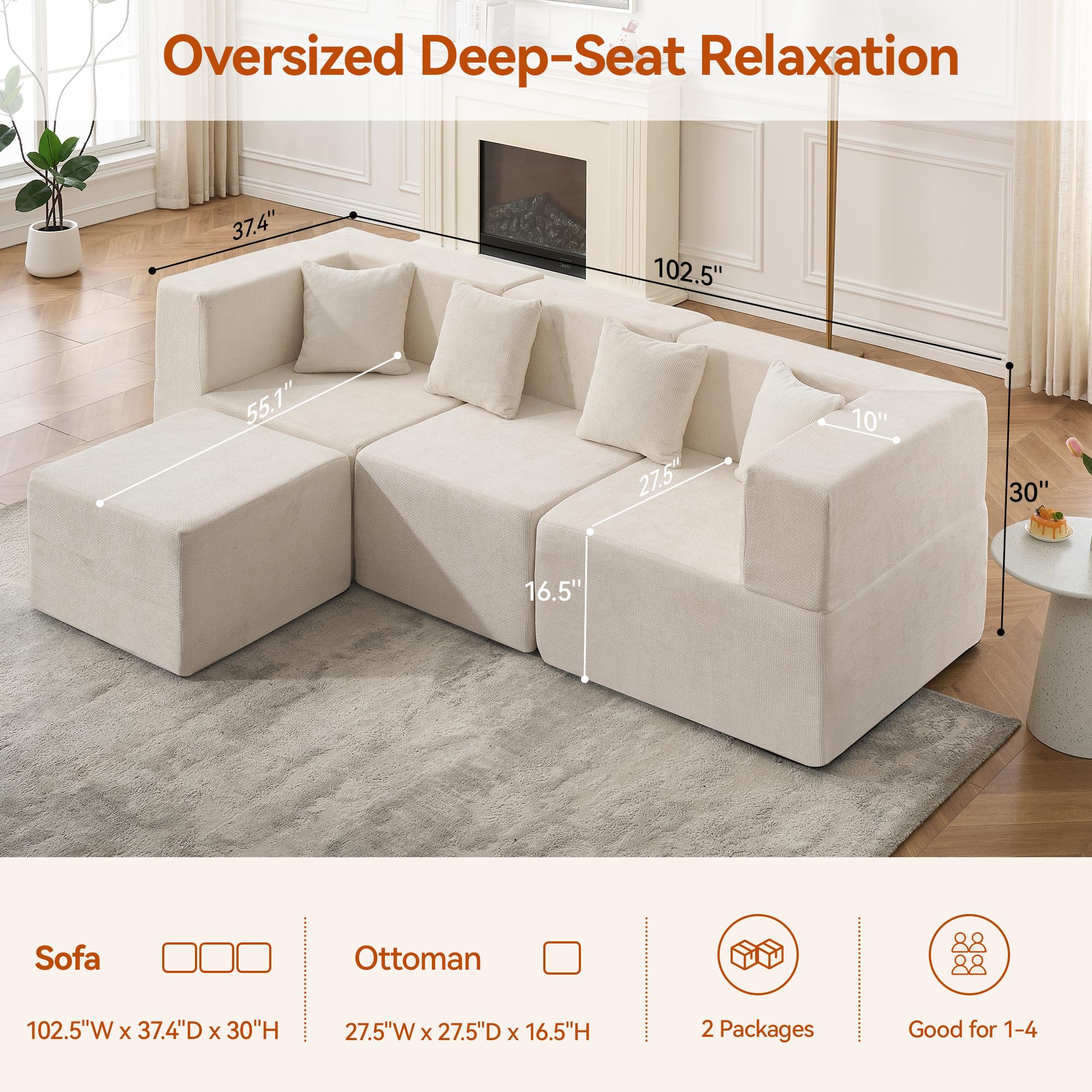 Modular Sectional Sofa with Ottoman