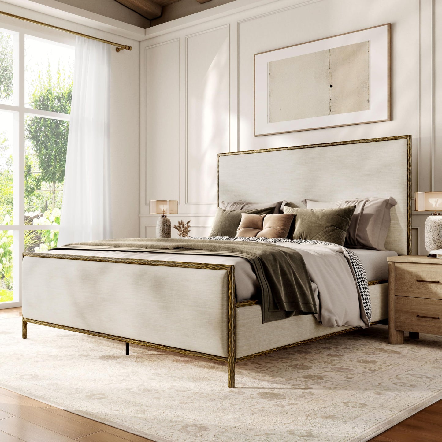 Hammered Metal Upholstered Bed with Headboard