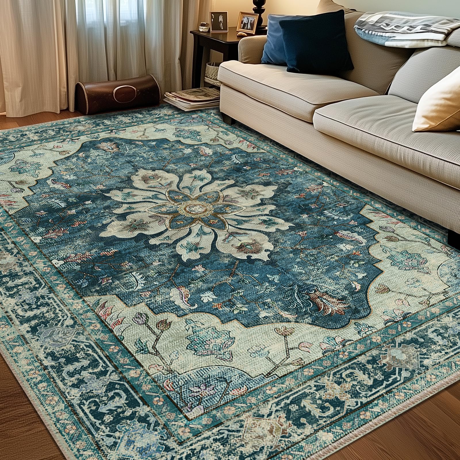 Washable Vintage Floral Area Rug