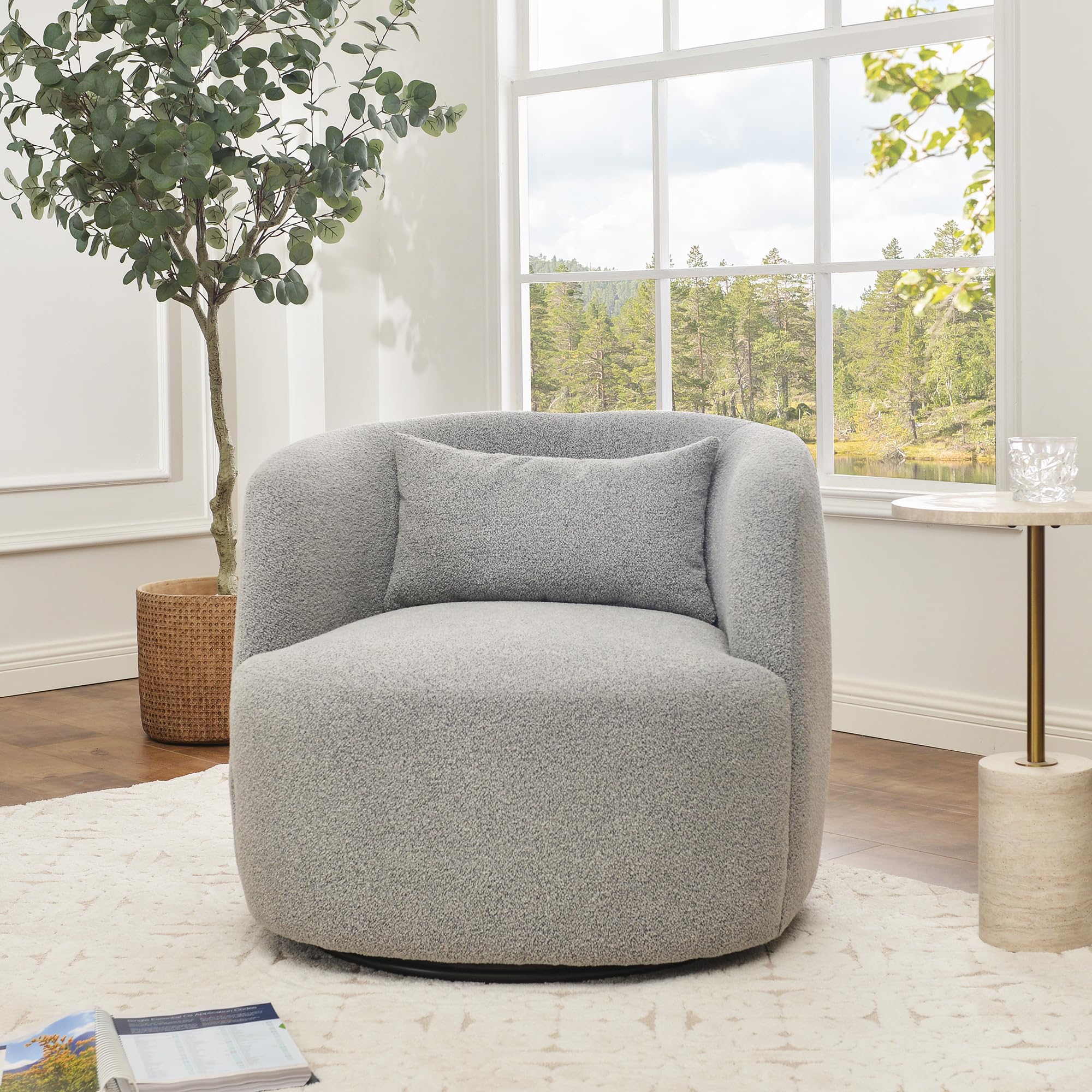Boucle Swivel Barrel Accent Chairs Set of 2