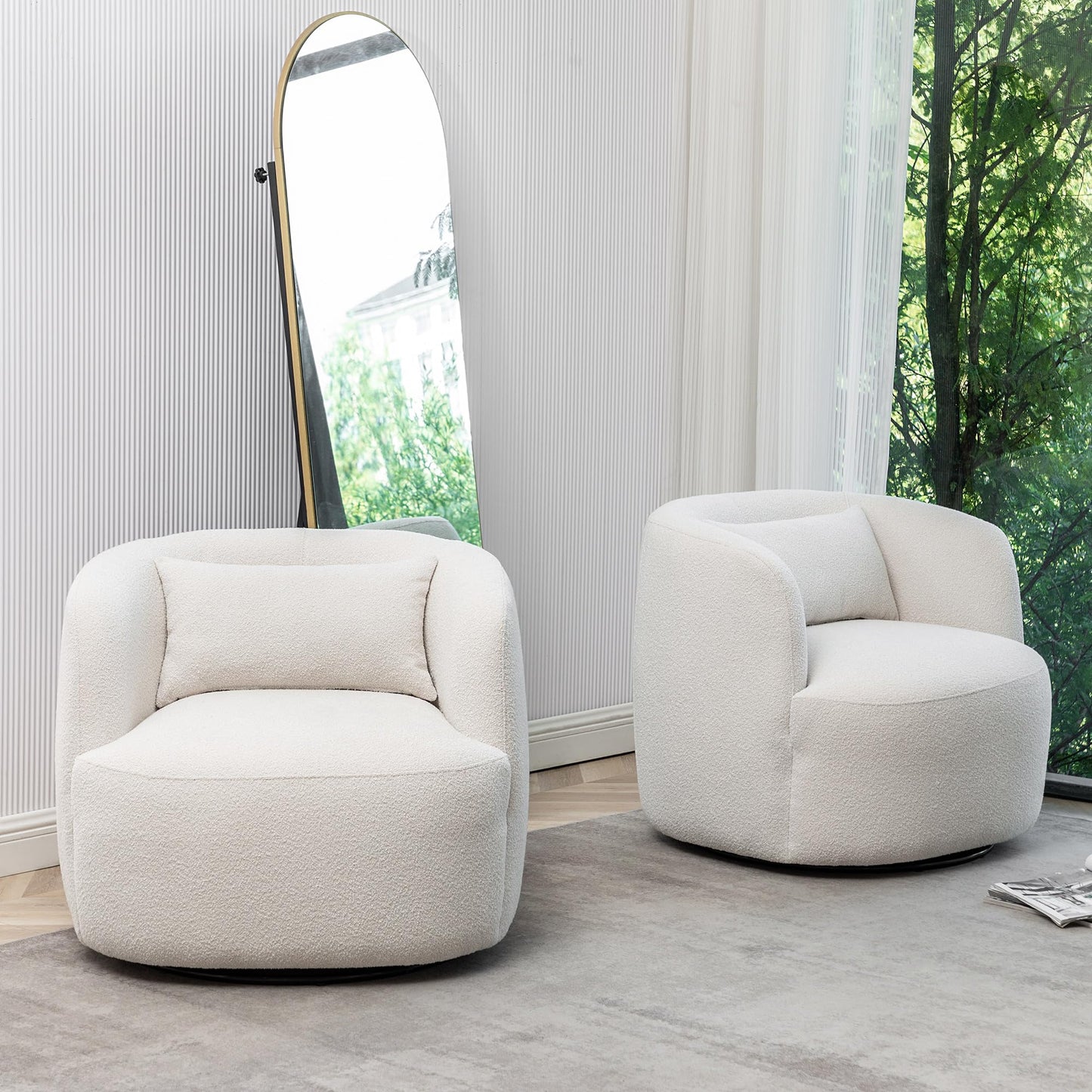 Boucle Swivel Barrel Accent Chairs Set of 2
