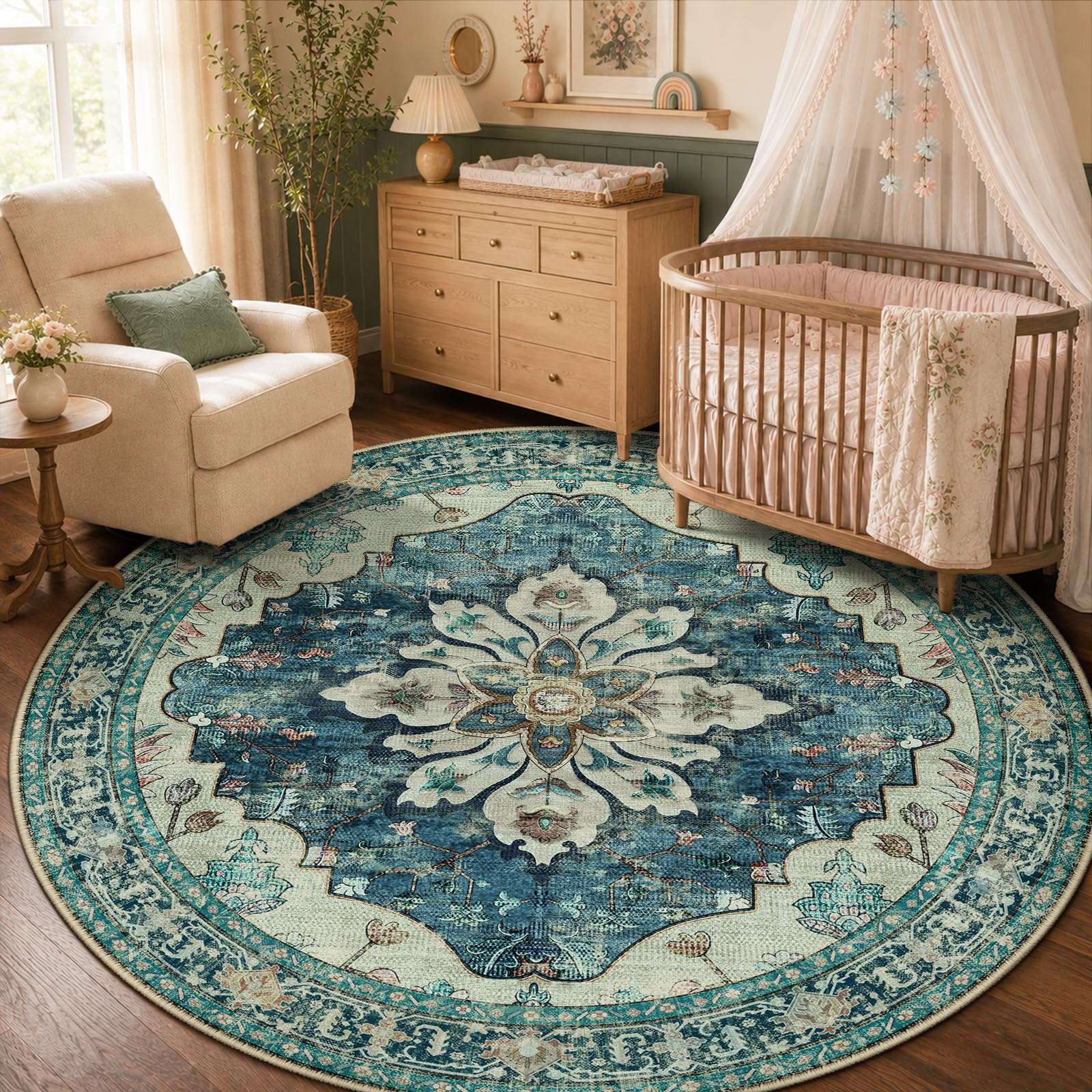 Washable Vintage Floral Area Rug