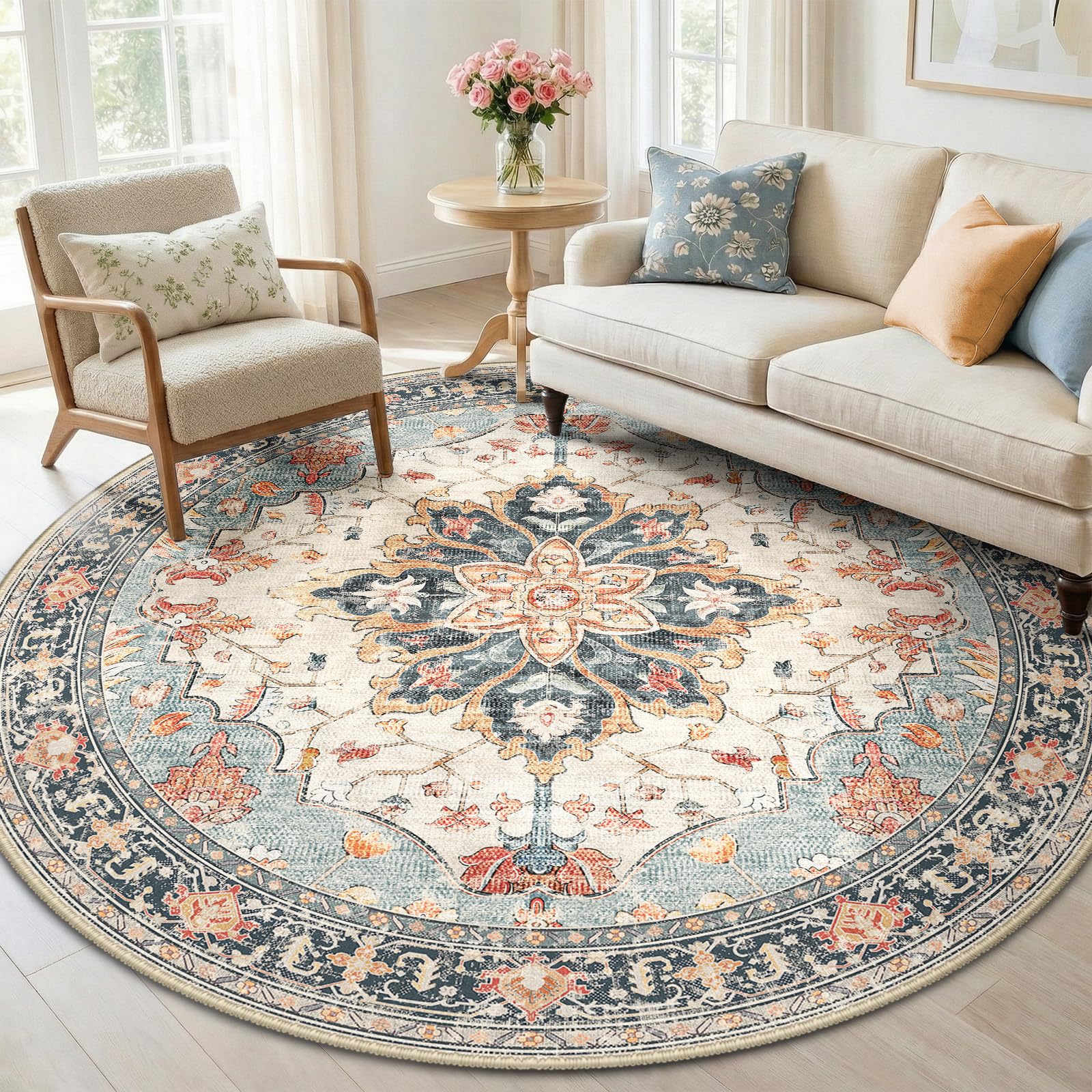 Washable Vintage Floral Area Rug