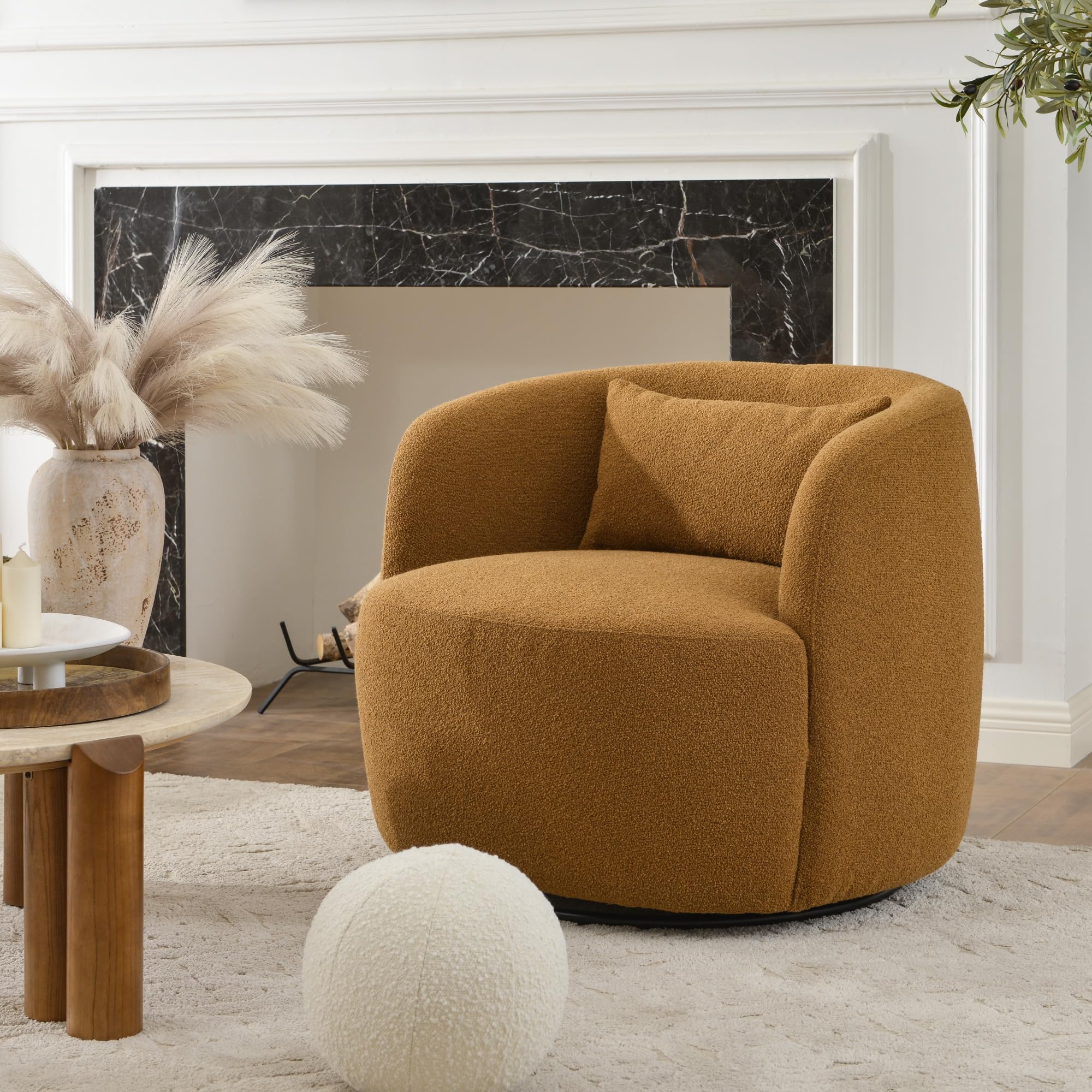 Boucle Swivel Barrel Accent Chairs Set of 2