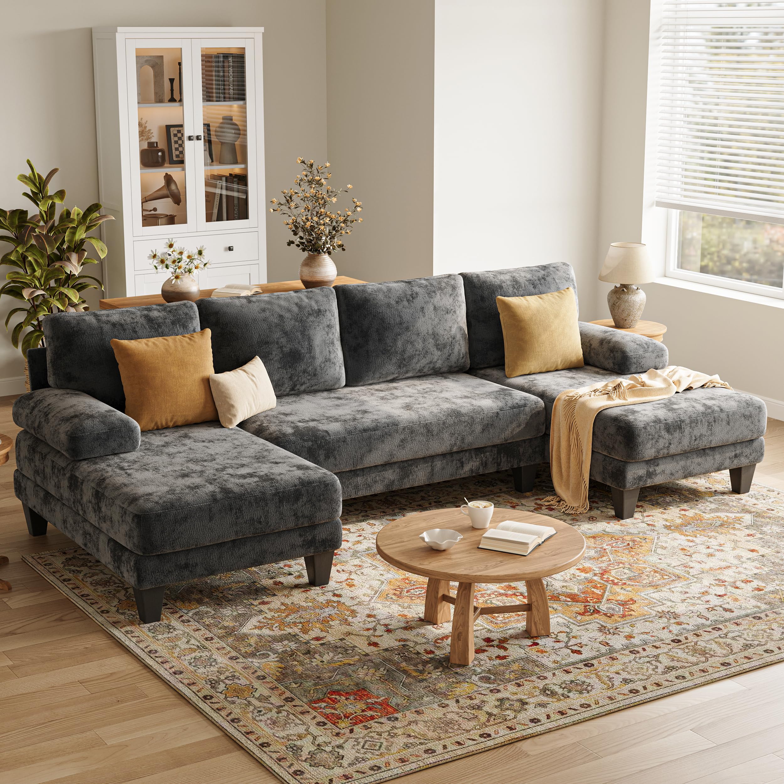 U-Shaped Sofa with Double Chaise Lounge