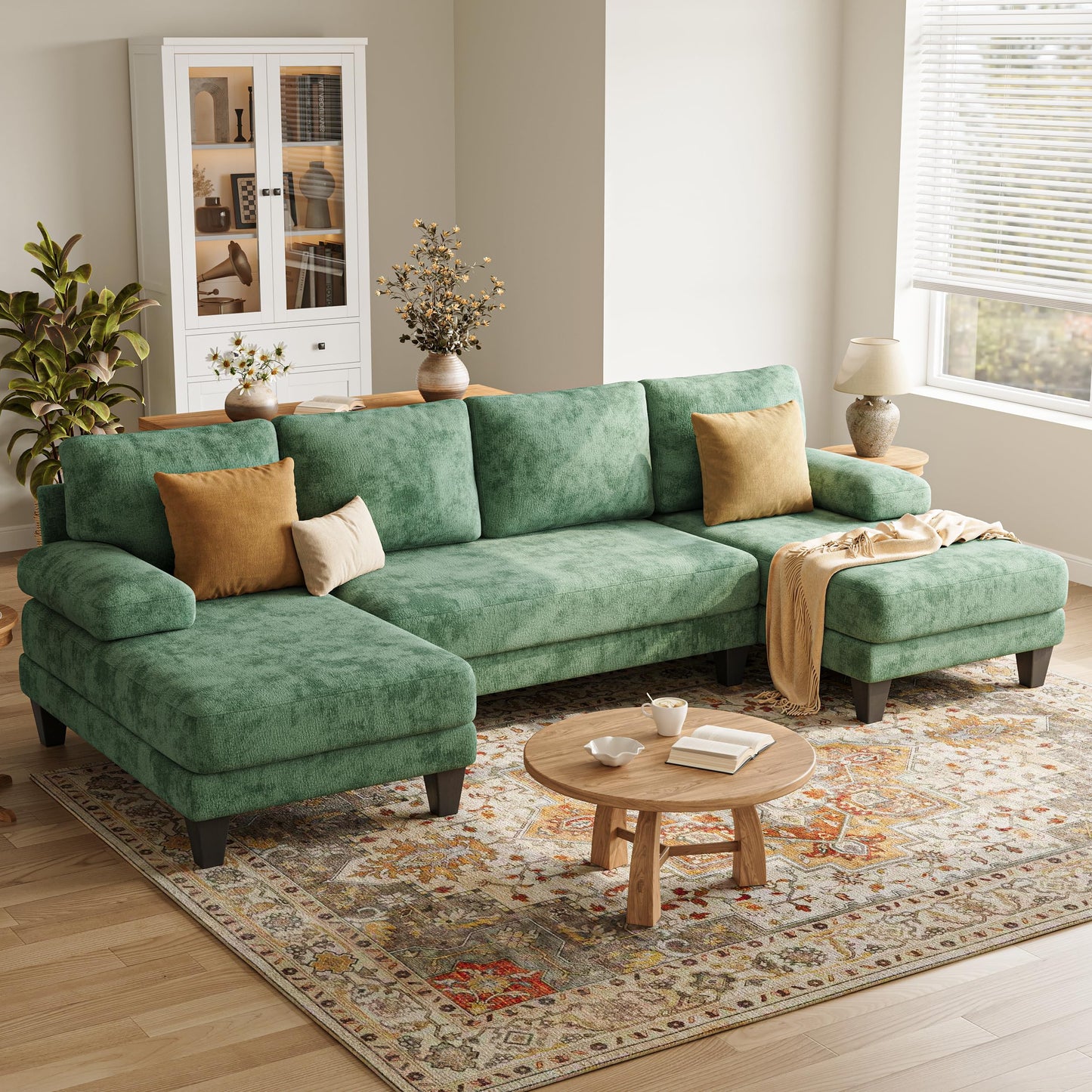U-Shaped Sofa with Double Chaise Lounge