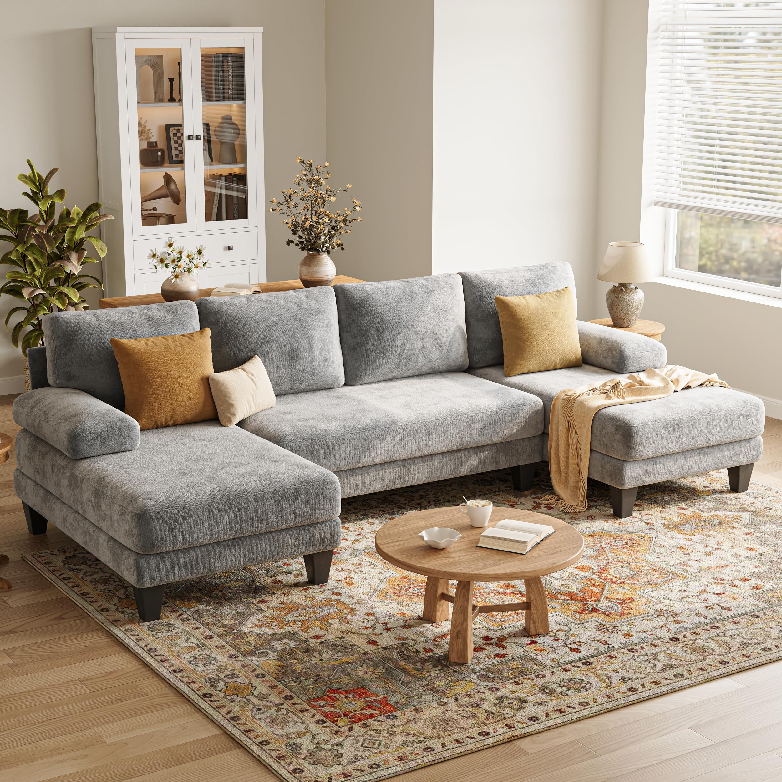 U-Shaped Sofa with Double Chaise Lounge